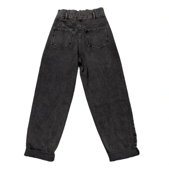 Zara NEW Black Wash High Rise Paper Bag Pleated Slouchy Tapered Mom Jeans Sz. XS - Picture 3 of 8